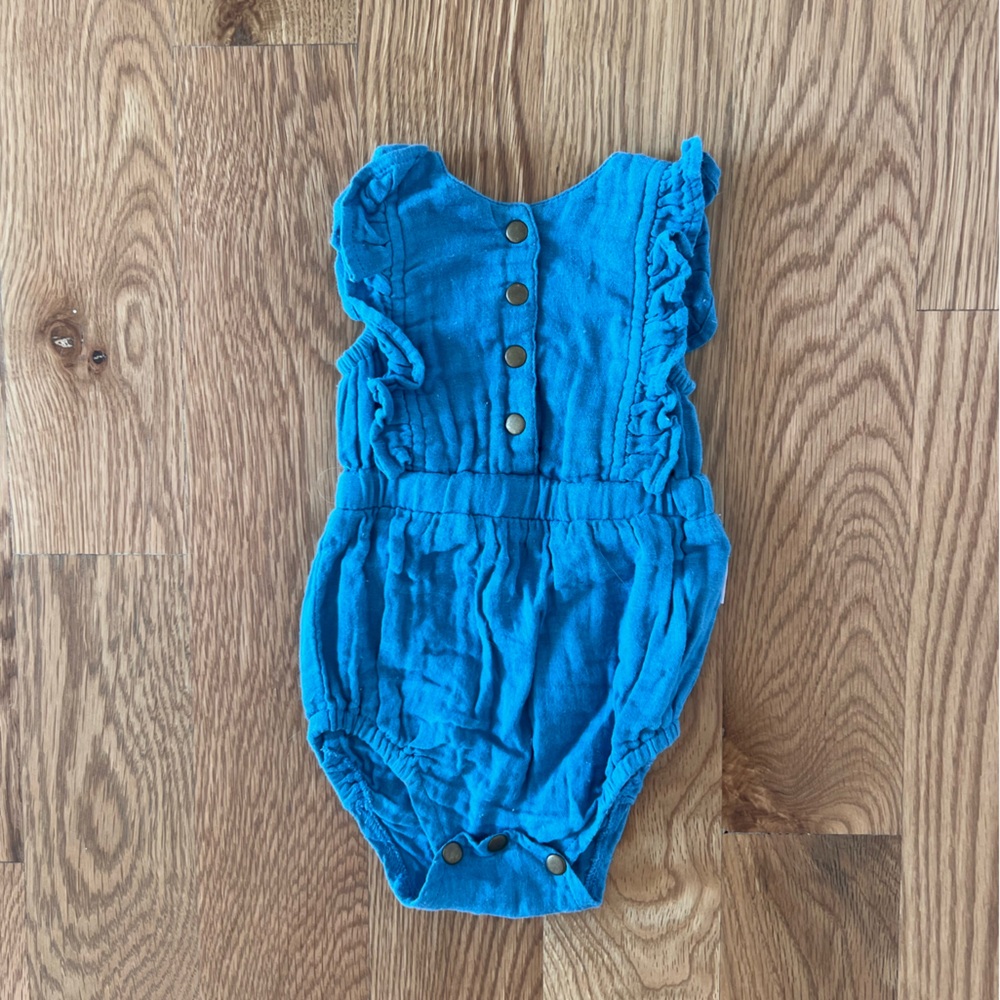 Blue one piece with cute back! Size 0-3mo.
